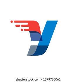 Letter Y fast speed motion logo. Oblique font with red line for sportswear labels, delivery poster, racing identity, taxi cards etc.