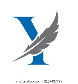 Letter Y Feather Logo Vektorvorlage. Logo-Vogelfedersymbol des Gesetzes