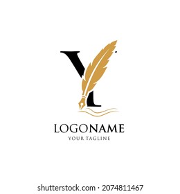 Letter Y Feather Pen Logo Design Vector Icon Graphic Emblem Illustration Background Template