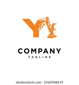 Letter Y Feller Buncher Excavator Logo Icon Vector
