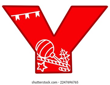 Letter Y. Festive Christmas design to create monogram for kids and adults. Sign Y, symbol, tag, for printing and cutting. Name gift, sublimation, xmas decoration. Xmas alphabet. Vector illustration