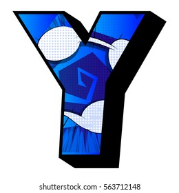 Letter Y filled with comic book background.