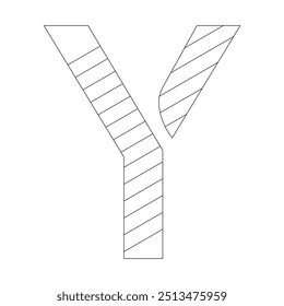 Letter Y filled with diagonal stripes running from the top left to the bottom right corner. Kindergarten letter worksheets, coloring the letter Y, with various colors as you wish.