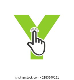 Letter Y Finger Click Logo Vector Template Concept For Technology Symbol