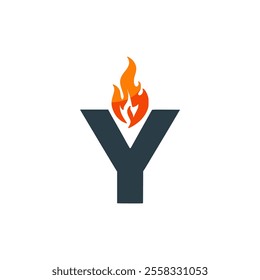 letter Y with fire logo vector illustration template design