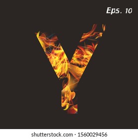 letter Y fire or shades of horror, burning letters. Latin fonts from fire, collection of fonts. fire for creative business logos and GAME.

