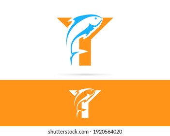 Letter Y fish logo design. Vector combination of animals and letter