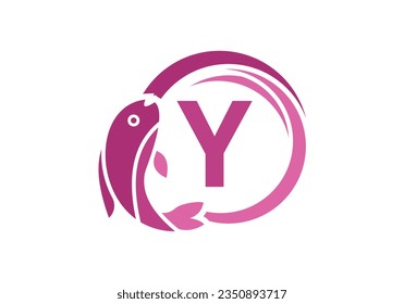 Letter Y Fish Logo design. Water Animal icon. Font emblem. Modern vector logotype for business and company identity.