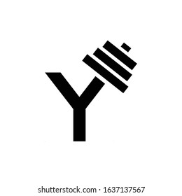 Letter Y Fitness Gym Logo Design. Barbel Sports Vector Icon. 