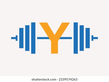 Letter Y Fitness Logo Design. Gym And Fitness Club Symbol With Barbell Icon Template