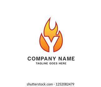 Letter Y with Flame Fire Vector Logo Design