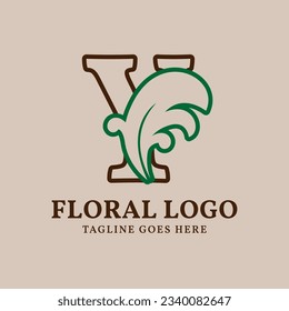 letter Y floral outlined vintage leaf color vector logo design