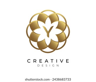 Letter Y Flower Golden Logo Design Template.