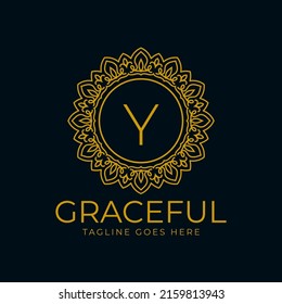 letter Y flower graceful circle decoration monogram vector logo design
