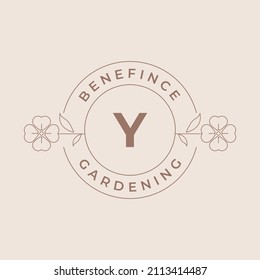Letter Y Flower Logos Emblem Design Template with Botanical Plants and Petals Vector Illustrations Minimal Line Art Style. Outline Symbols for Cosmetics and Packaging or Floral Products Branding