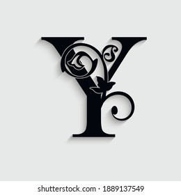 Blumenzierbrief Y. Vektorlogo. Monogramm-Alphabet. Schöne Blumenschrift
