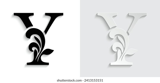 letter Y flower  ornament. Vector logo. Monogram alphabet. Beautiful floral capital letters