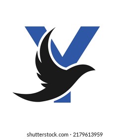 Letter Y Flying Bird Logo Template Vector Sign. Dove Bird Logo on Letter Y Concept