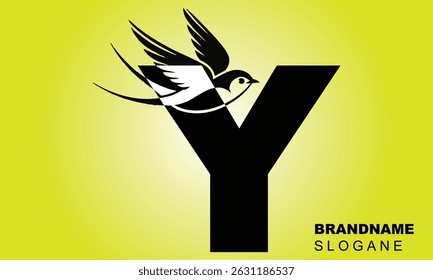 Letter Y Flying Bird Logo Template Vector Sign. Dove Bird Logo on Letter B Concept