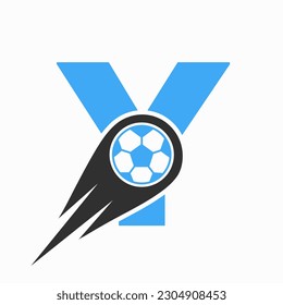 Letter Y Football Logo Concept With Moving Football Icon. Soccer Logo Template