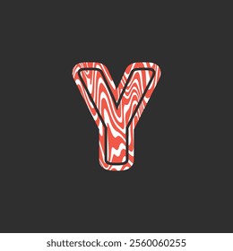 Letter Y from fresh raw meat fish. Vector latin meat alphabet. Red meat salmon font for restaurants, butcher shop, farmers market, Salmon fillet marble texture, fish pattern. 