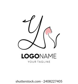 Letter Y Funny Cute Cat Logo Design Vector Icon Graphic Emblem Illustration