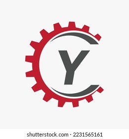 Letter Y Gear Logo Design Template. Automotive Gear Logo for Business and Industrial Identity