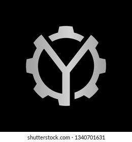 Letter Y gear vector template logo. This Design is suitable for technology, industrial or automotive. Gradient. Gray.