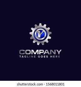 Letter Y gear vector template logo. This Design is suitable for technology, industrial or automotive. Gradient. Gray.
