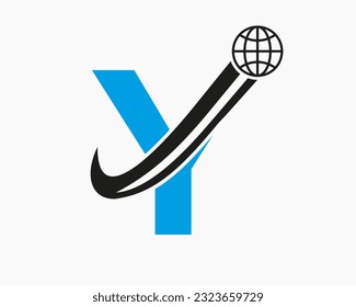 Letter Y Global Logo Design. World Logotype Symbol Vector Template