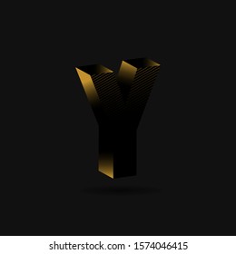 Letter Y, Gold and black 3D alphabet vector.