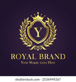 Letter Y gold crown logo vector design   illustration. 