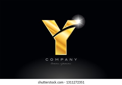 letter y gold golden alphabet logo icon design with metal look on black background suitable for a company or business