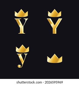 letter y golden color with crown