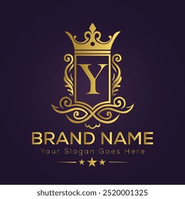 Letter Y golden crown logo vector illustration.