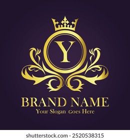 Letter Y golden crown logo vector illustration.