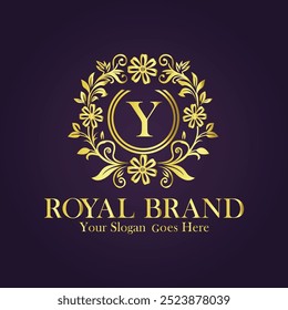 Letter Y golden flower logo vector illustration.