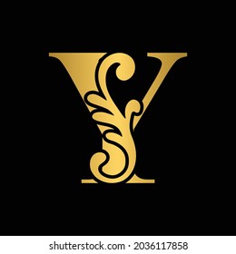 letter Y golden flower  ornament. Vector logo. Monogram alphabet. Beautiful floral capital letters
