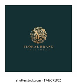 Letter Y golden luxurious circle floral decorative logo