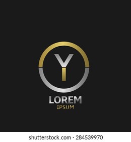 Letter Y with golden and silver parts. Vector illustration.
