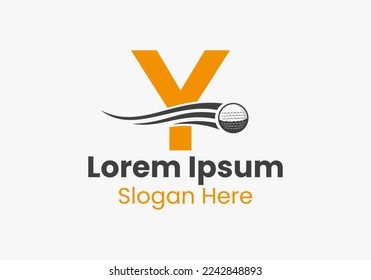 Letter Y Golf Logo Concept With Moving Golf Ball Icon. Hockey Sports Logotype Template