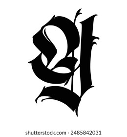 Letter Y, in the Gothic style. Vector. Alphabet. Calligraphy and lettering. Medieval Latin letter. Logo for the company. Monogram. Elegant font for tattoo.