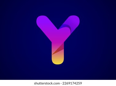Letter Y with Gradient Color on Dark Blue Background Modern Typography Design