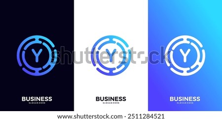 Letter Y gradient tech logo design template. Abstract global symbol with circle connection logo.