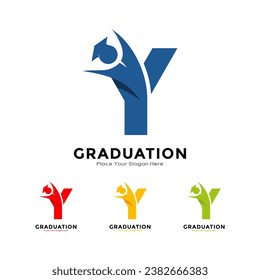 Letter Y graduation with cap symbol. Vector logo design. Suitable for business, education, initial name, poster and label