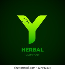 Letter Y Green leaf, Herbal, Pharmacy, organic, natural, bio and eco friendly vector illustration