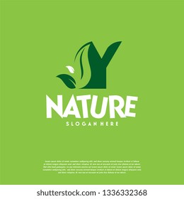 Letter Y Green Leaf Logo Design Element, Letter Y leaf initial logo template