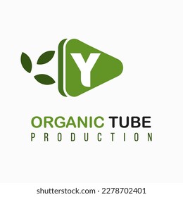 Letter Y with Green Play Icon, Video, Media Play for Organic, Nature, Agriculture Media Information Channel Business Logo Idea Template