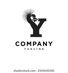 Letter Y Grey Crowned Crane Logo Icon Vector