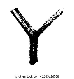 The letter Y. Grunge ink alphabet, isolated on white background. Hand drawn with ink. Vector illustration.
